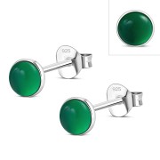 Green Agate Round Sterling Silver Stud Earrings, e440st